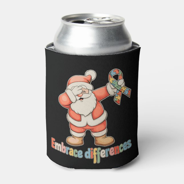 Embrace Differences Autism Christmas Santa Xmas Can Cooler (Can Front)