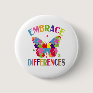 Embrace Differences Cute Colorful Puzzle Butterfly Button
