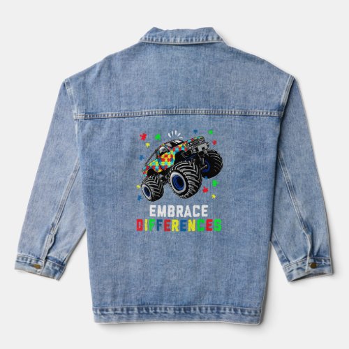 Embrace Differences Puzzle Monster Truck Autism Aw Denim Jacket