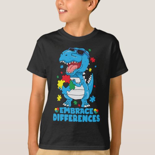 Embrace Differences T Rex Dinosaur Autism Awarenes T_Shirt