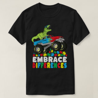 Embrace Differences T Rex Monster Truck Autism T-Shirt