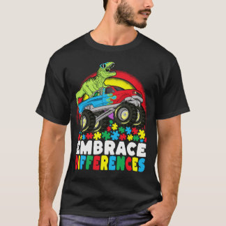 Embrace Differences T Rex Monster Truck Autism  T-Shirt