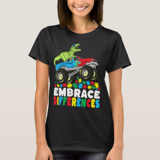 Embrace Differences T Rex Monster Truck Autism T-Shirt