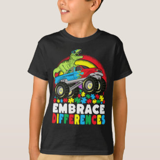 Embrace Differences T Rex Monster Truck Autism  T-Shirt