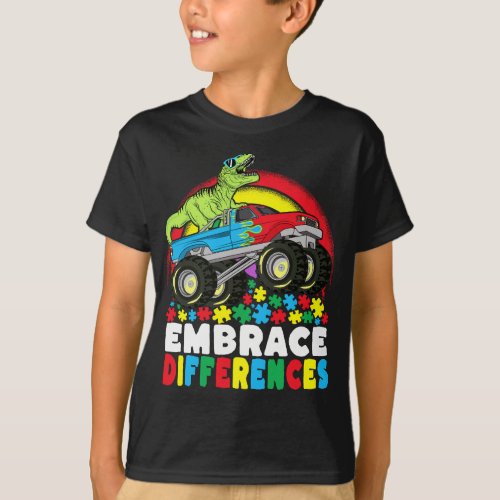 Embrace Differences T Rex Monster Truck Autism  T_Shirt
