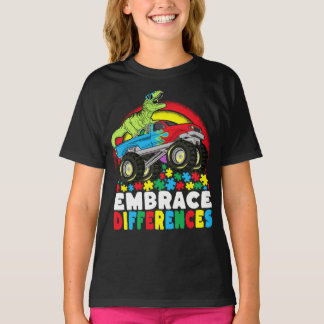 Embrace Differences T Rex Monster Truck Autism  T-Shirt