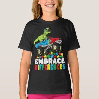 Embrace Differences T Rex Monster Truck Autism T-Shirt