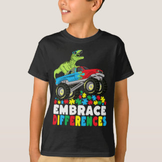 Embrace Differences T Rex Monster Truck Autism T-Shirt