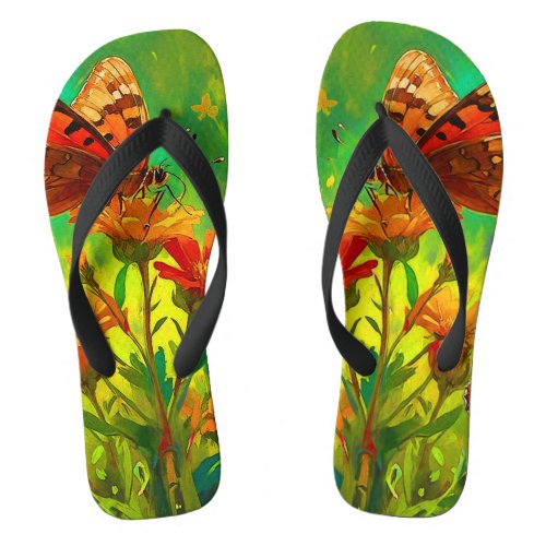 Embrace Diversity _ Butterfly and Wild Flowers Flip Flops