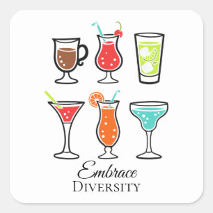 Embrace Diversity Cute Cocktails Illustration Square Sticker