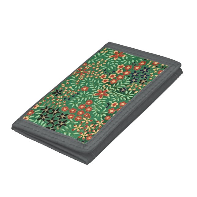 Embrace Elegance: Green Japanese Floral Trifold Wallet (Bottom)