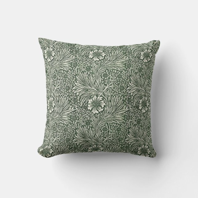 Embrace Elegance: Green Marigold Throw Pillow (Front)