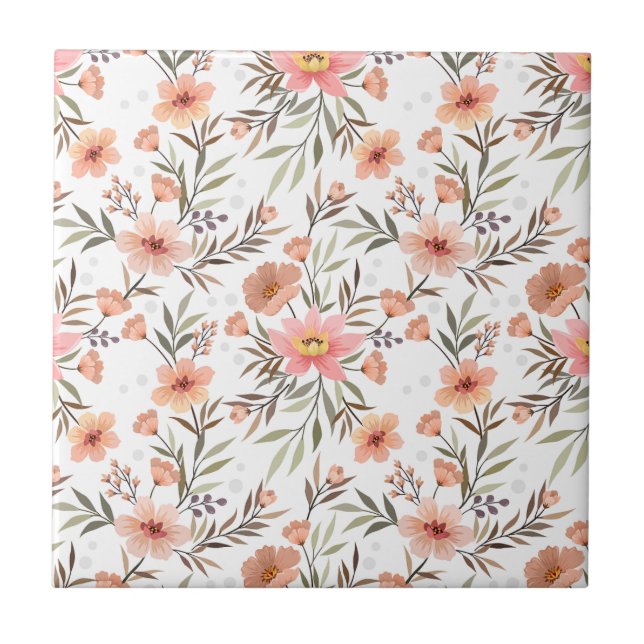 Embrace Elegance: Pink Boho Floral Ceramic Tile (Front)