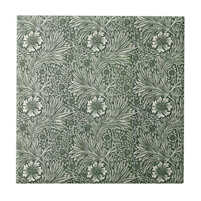 Embrace Elegance with Green Marigold Ceramic Tile (Front)