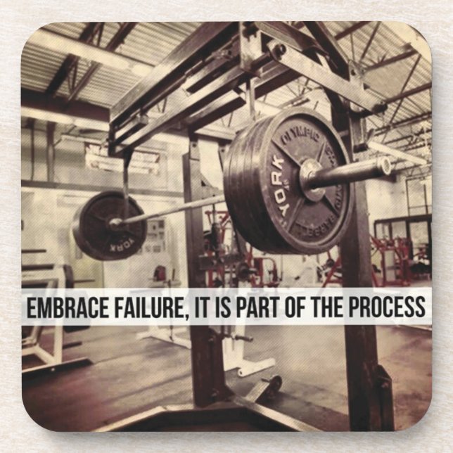 EMBRACE FAILURE. Bodybuilding Workout Motivational Drink Coaster (Front)