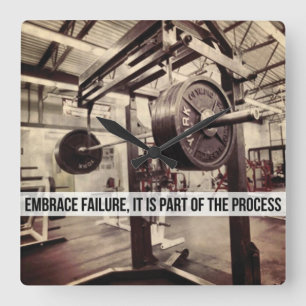 EMBRACE FAILURE. Bodybuilding Workout Motivational Square Wall Clock