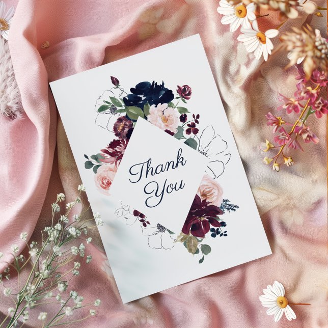 Embrace Floral Wedding | Burgundy Navy Blue Thank You Card (Creator Uploaded)