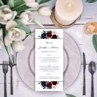 Embrace Floral Wedding Menu | Burgundy Navy Blue