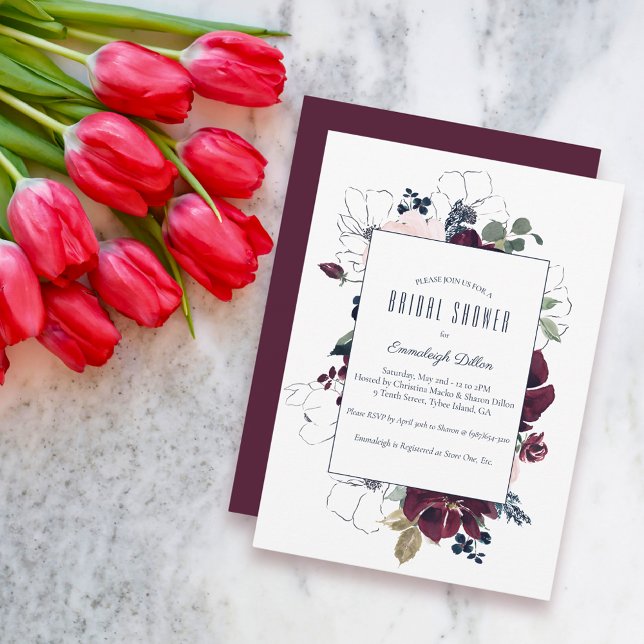 Embrace Florals Bridal Shower | Burgundy Navy Blue Invitation (Creator Uploaded)