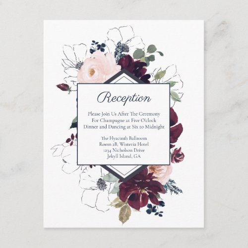 Embrace Florals Wedding Reception  Burgundy Navy Enclosure Card