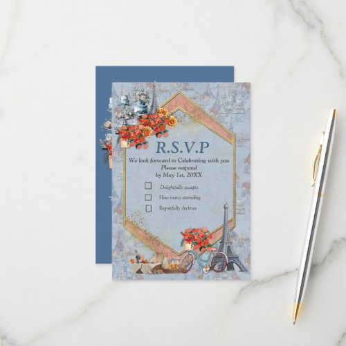 Embrace French country living in Pale Blue RSVP Card