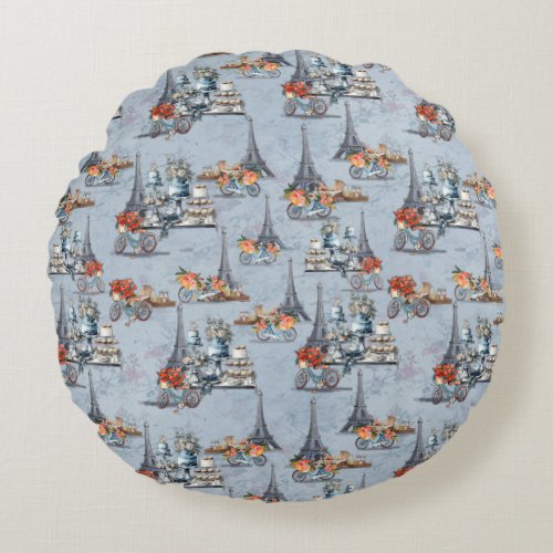 Embrace French country living in Refined Pale Blue Round Pillow