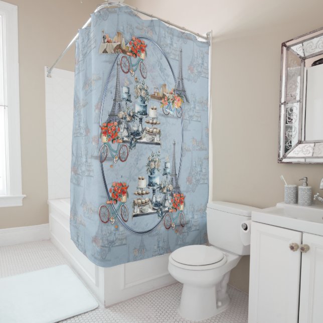 Embrace French country living in Refined Pale Blue Shower Curtain (In Situ)