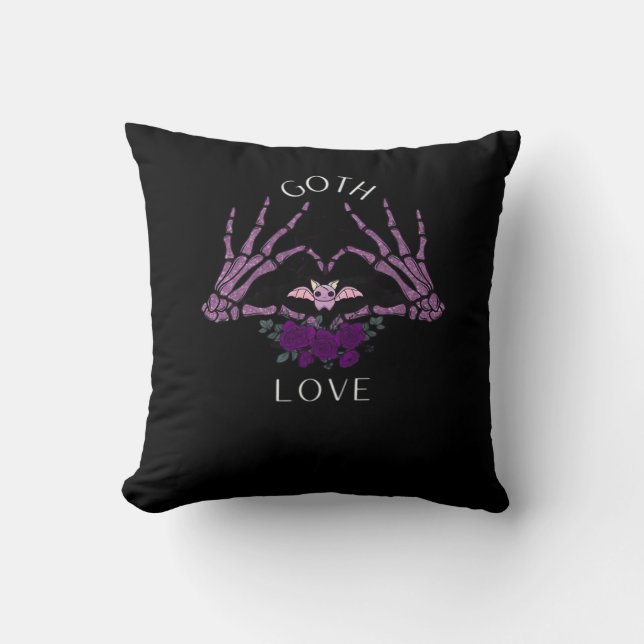 Embrace Goth Skeleton Heart Artistic Style Throw Pillow (Front)