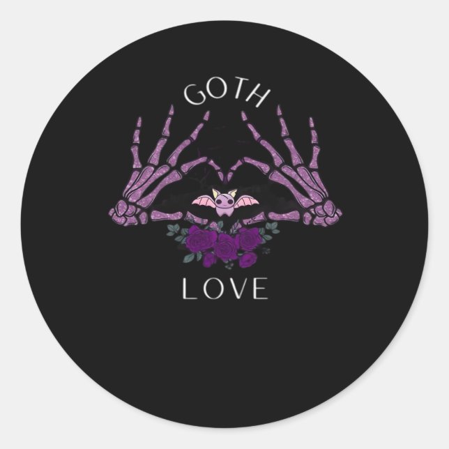 Embrace Goth Skeleton Heart Classic Round Sticker (Front)
