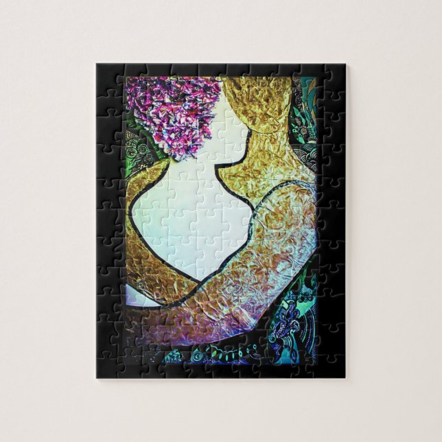 Embrace Interracial couple hugging artwork Jigsaw Puzzle (Vertical)