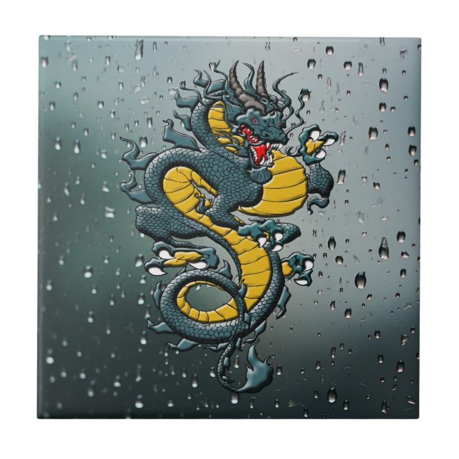 Embrace Mythical Power: Chinese Dragon Ceramic Tile (Front)