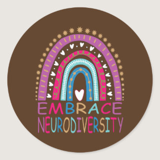 Embrace Neurodiversity Autism Awareness Brain Classic Round Sticker