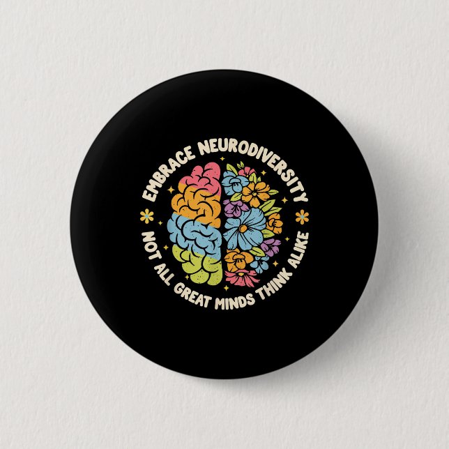 Embrace Neurodiversity Brain Autism Awareness Adhd Button (Front)