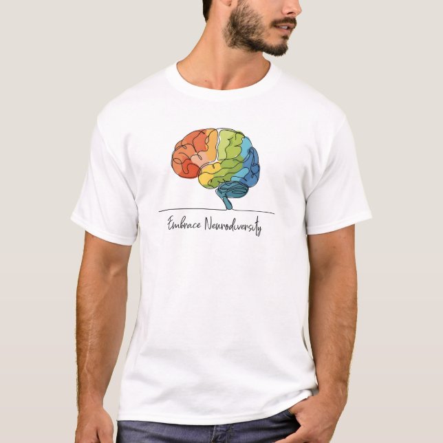 Embrace Neurodiversity Line Art Rainbow Brain T-Shirt (Front)