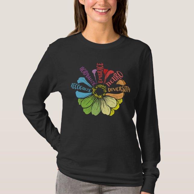Embrace Neurodiversity Rainbow Sunflower T-Shirt (Front)