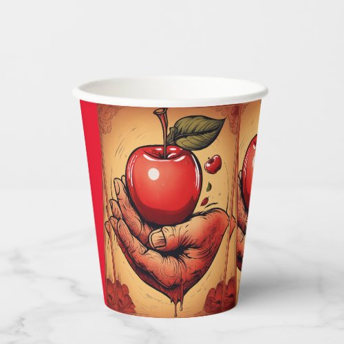 Embrace of Affection Tattoo_Style Red Apple Paper Paper Cups