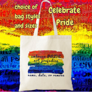 Embrace PRIDE not Prejudice Rainbow Art Tote Bag