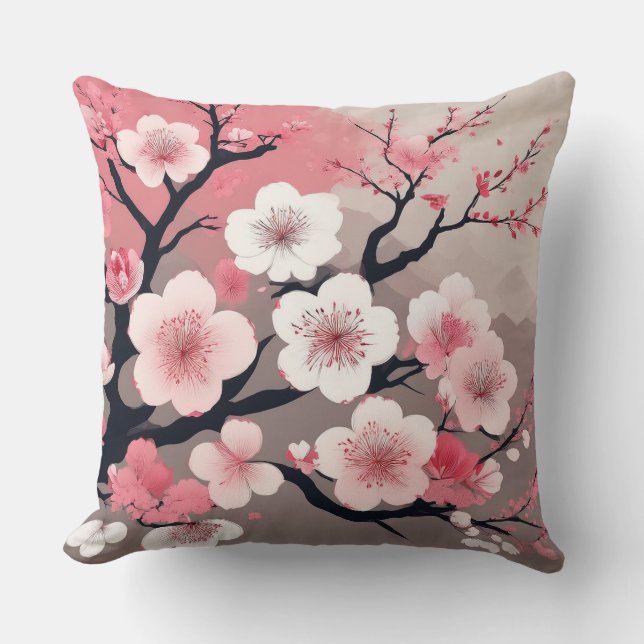 Embrace Serenity: Asian Cherry Blossom Pillow  (Front)