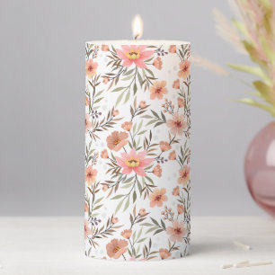 Embrace Serenity: Pink Boho Floral  Pillar Candle