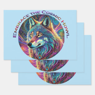Embrace the Cosmic Howl Wolf Wrapping Paper Sheets