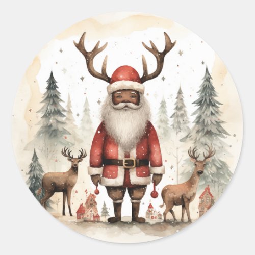 Embrace the Magic Black Santa Joy Classic Round Sticker