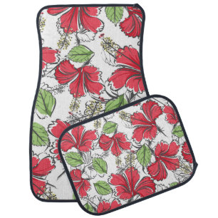 Embrace the tropics with vintage hibiscus pattern car floor mat