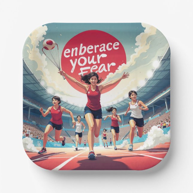 Embrace Your Fear – kawaii Motivational Runner  Paper Plates (Front)