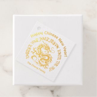'Embrace your inner dragon, ignite the sky.' Foil Favor Tags