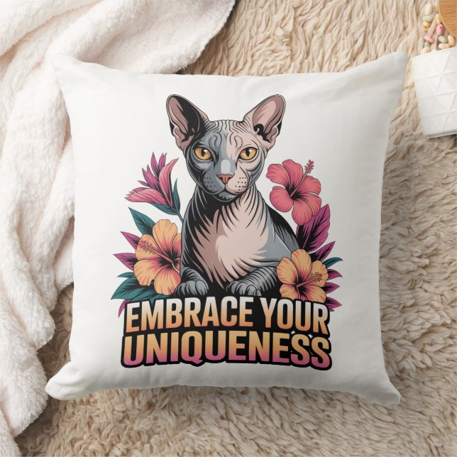 Embrace Your Uniqueness Sphynx Throw Pillow (Blanket)