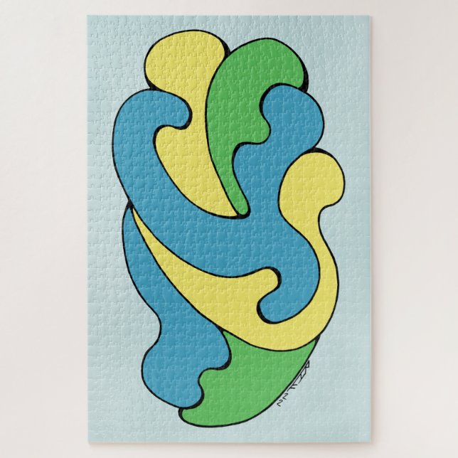 Embracing Curves (Yellow, Blue, Green) Jigsaw Puzzle (Vertical)