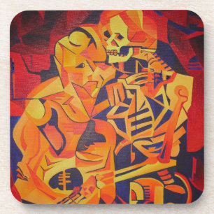 Embracing Death Colorful Geometric Art Drink Coaster