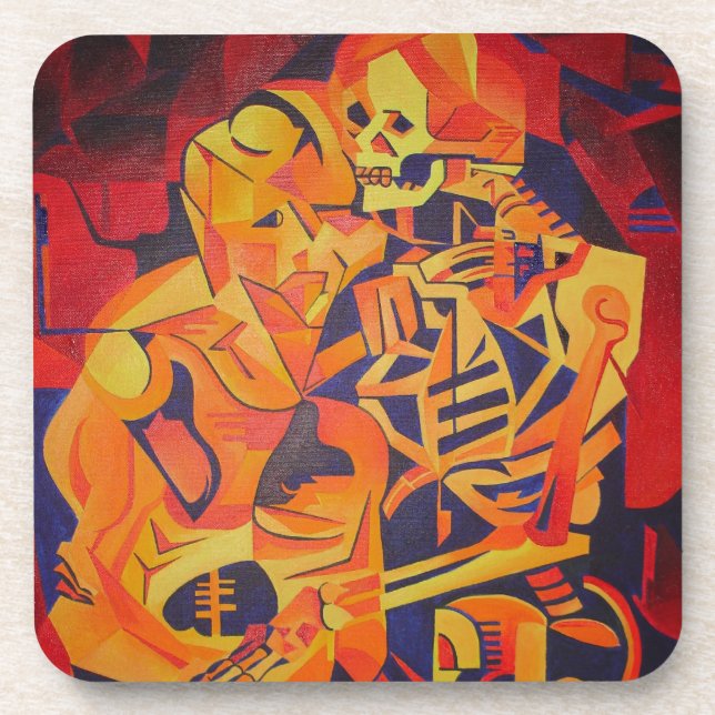 Embracing Death Colorful Geometric Art Drink Coaster (Front)