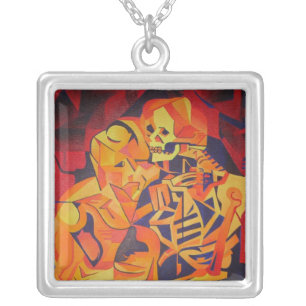 Embracing Death Colorful Geometric Art Silver Plated Necklace