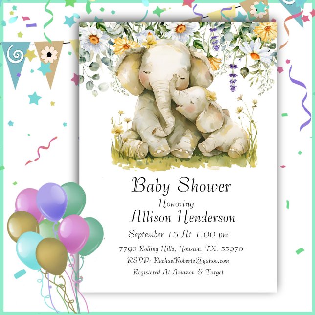 Embracing Mom And Baby Elephant Baby Shower   Invitation (Creator Uploaded)